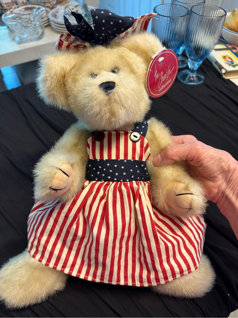 Cherish Plush Teddy Bear in Red, White & Blue Dress